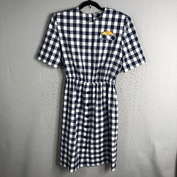 JP Angela Dresses & Skirts - Vintage JP Angela Dress Womens 12 Navy Blue White Check Preppy Office Retro 80s